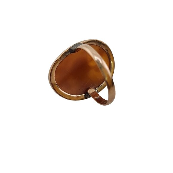 Antique 10kt Gold Raised Flower Cameo Ring Size 5 (A5317) - Picture 5 of 6